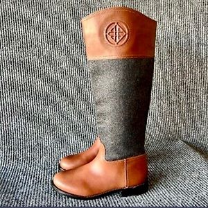 Antonio Melani Leather Boots Women 7M Brown Tan Charcoal Riding Knee High Zip